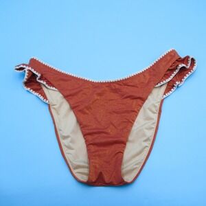 Victoria's Secret Bikini Bottom Womens XL Ruffle‎ High Leg Orange Gold Shimmer